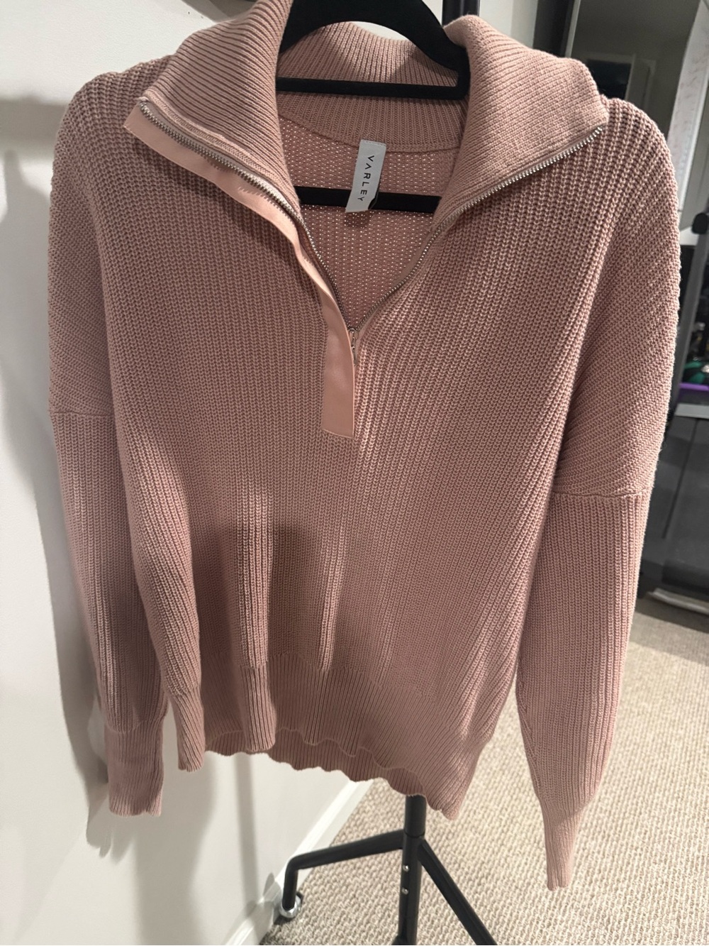 Varley Half-Zip Cowl Sweater in Blush